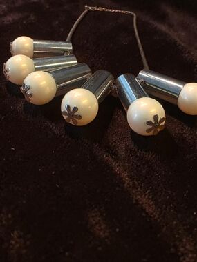 Pearl Sphere & Silver Cylinder Statement Necklace